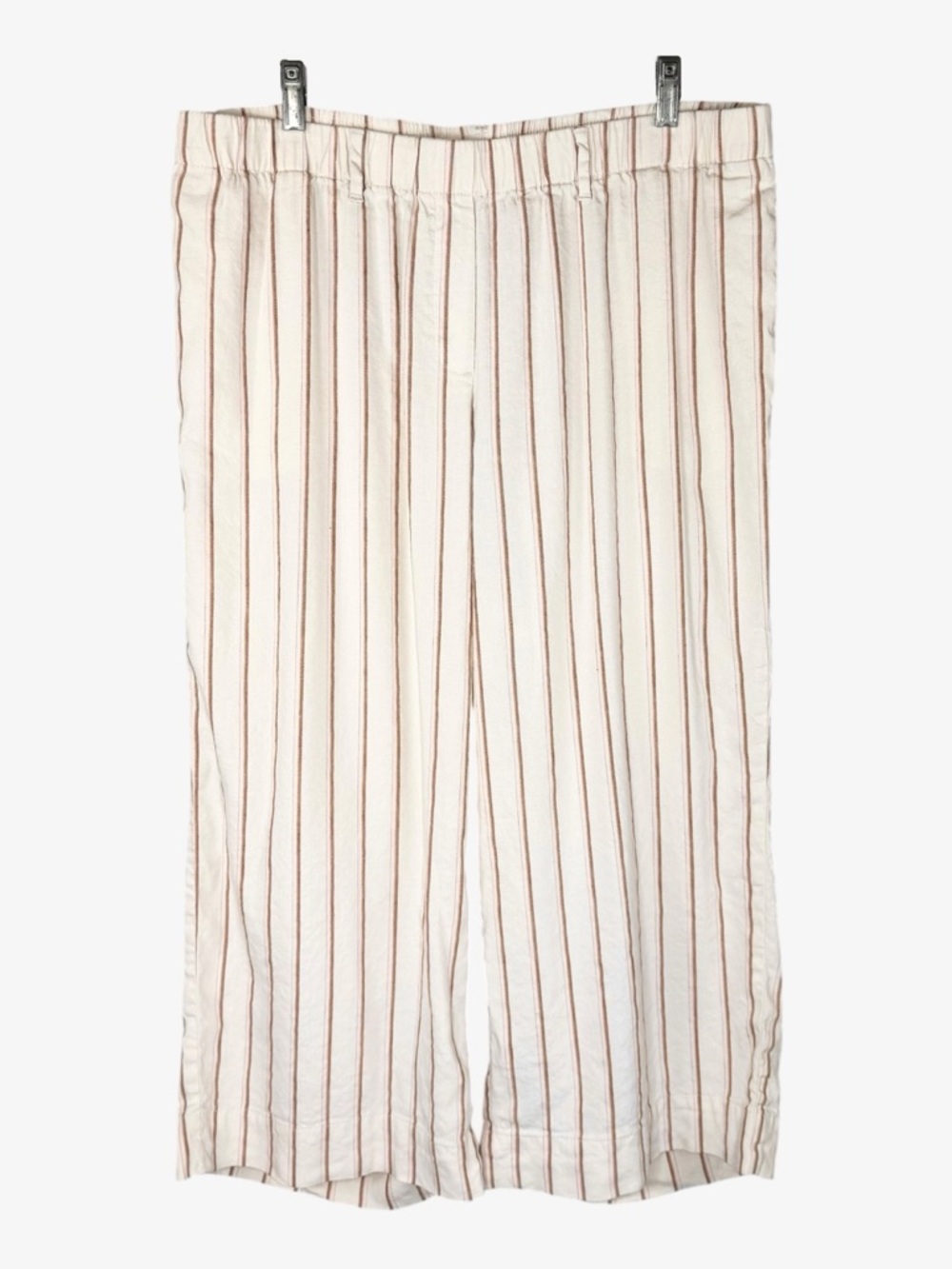 J. Jill Cream Linen Stretch Striped Pull On Wide Leg Cropped Pants 1X Boho Baggy